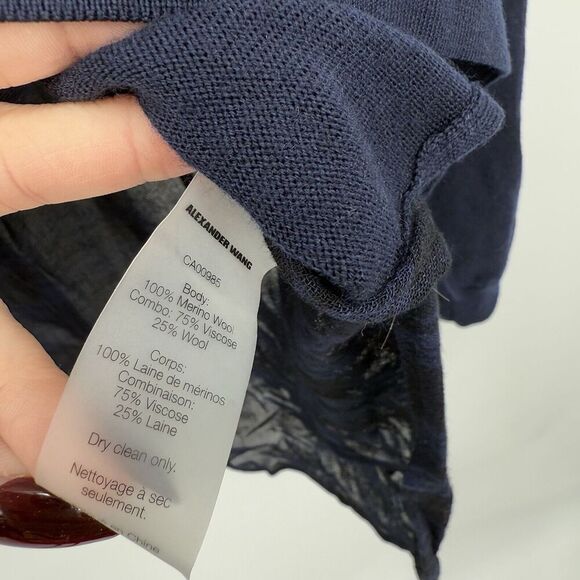 T Alexander Wang *Flaws* Merino Wool Navy Blue Sweater Top Plaid Size Small - Picture 6 of 10